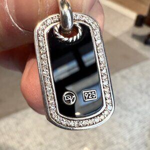 David Yurman Onyx and Diamond Dog Tag Pendant